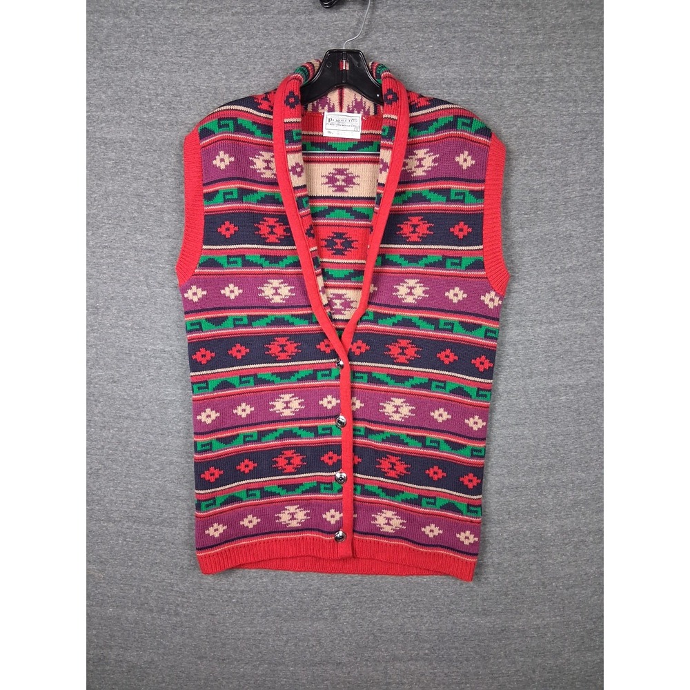 Vtg Pendelton Sweater Womens Small Cardigan Red Multi Aztec Tribal Wool Vintage